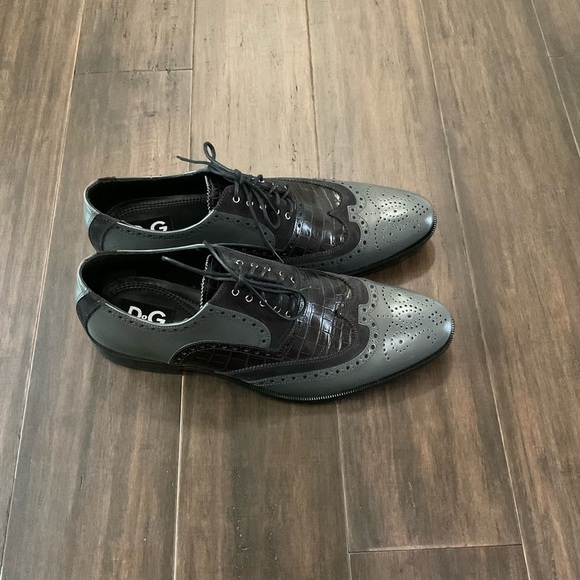 DOLCE & GABBANA Men Black Gray Wingtip Leather Dress Shoes Size 42.5 US 9.5 - Picture 2 of 6